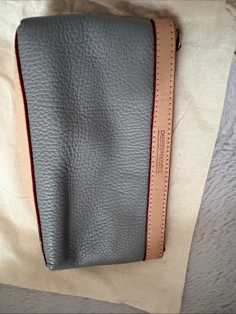 Dooney & Bourke Gray Leather Wristlet with Tan Trim